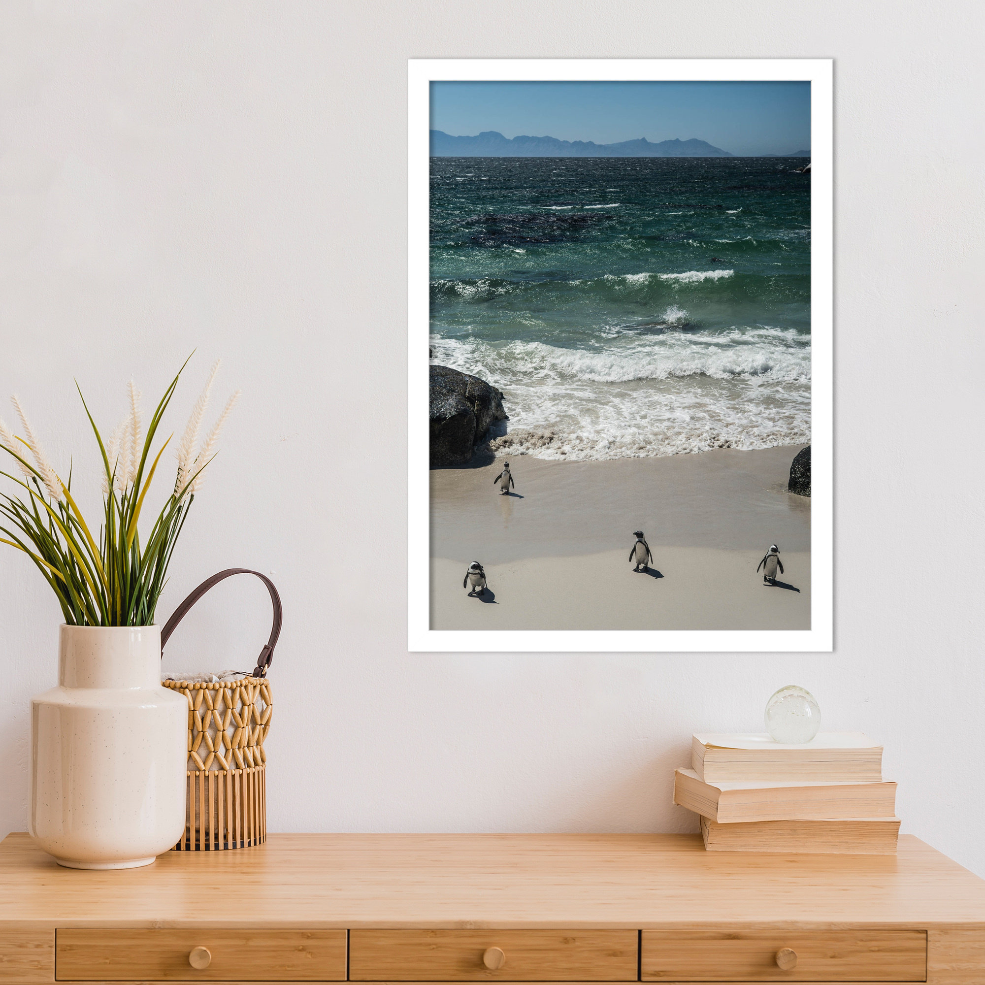 Coming In to the Beach by Shot by Clint Wood Framed Wall Art Print, White, 21" H x 15" W