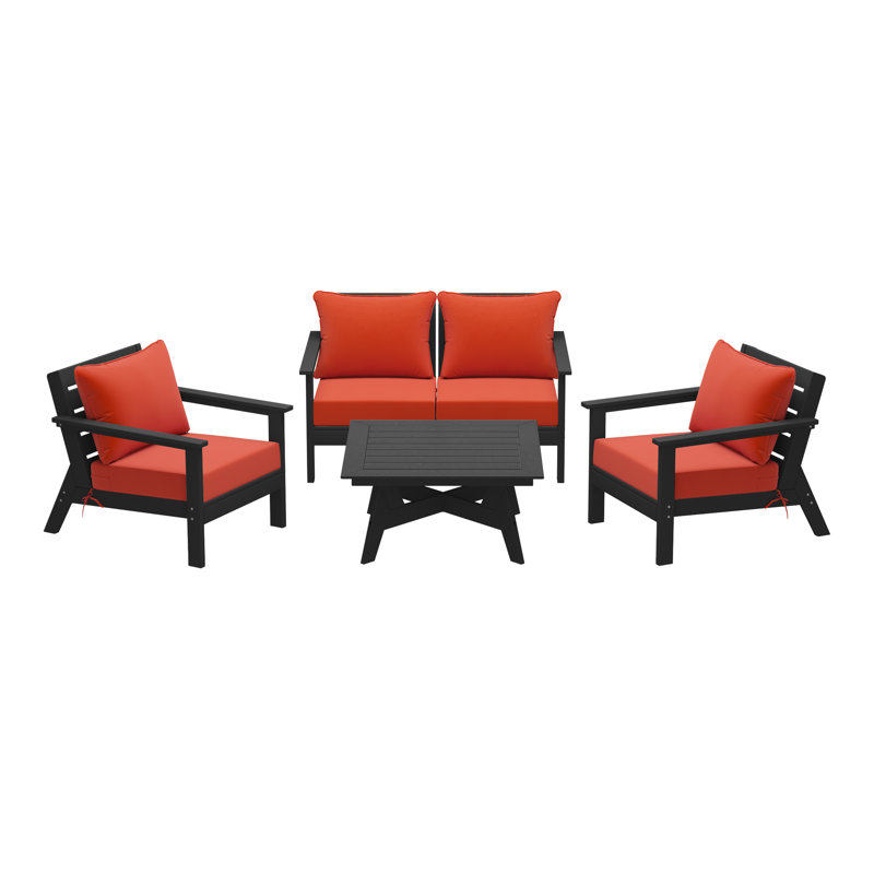 5-Piece Deep Seating Set, Black, Orange