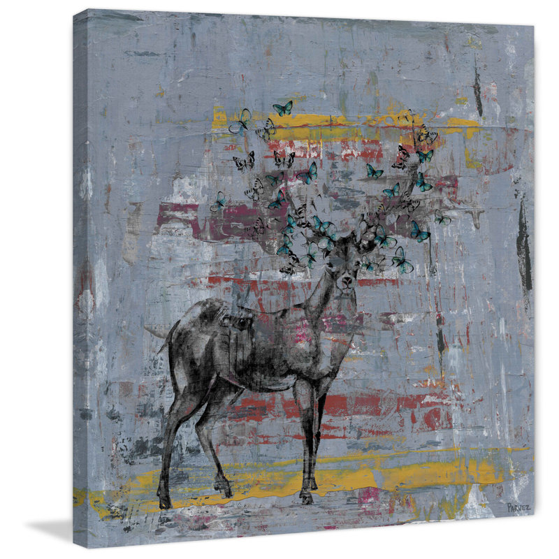 Full Antlers by Parvez Taj - Wrapped Canvas Painting, 45cm H x 45cm W x 3.81cm D