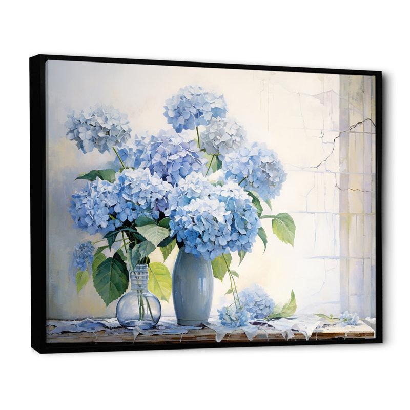 «Blue Hydrangea Farmhouse Still Life - Hydrangea», reproduction d'art sur toile, H 24 po x l 32 po x P 1 po