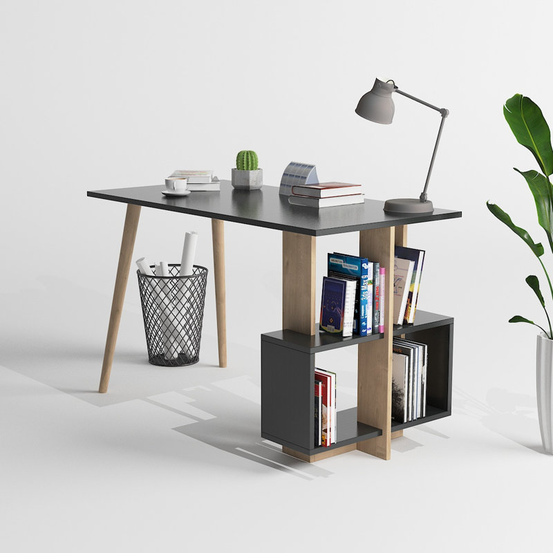 Truman Writing Desk, Anthracite/Oak, Anthracite