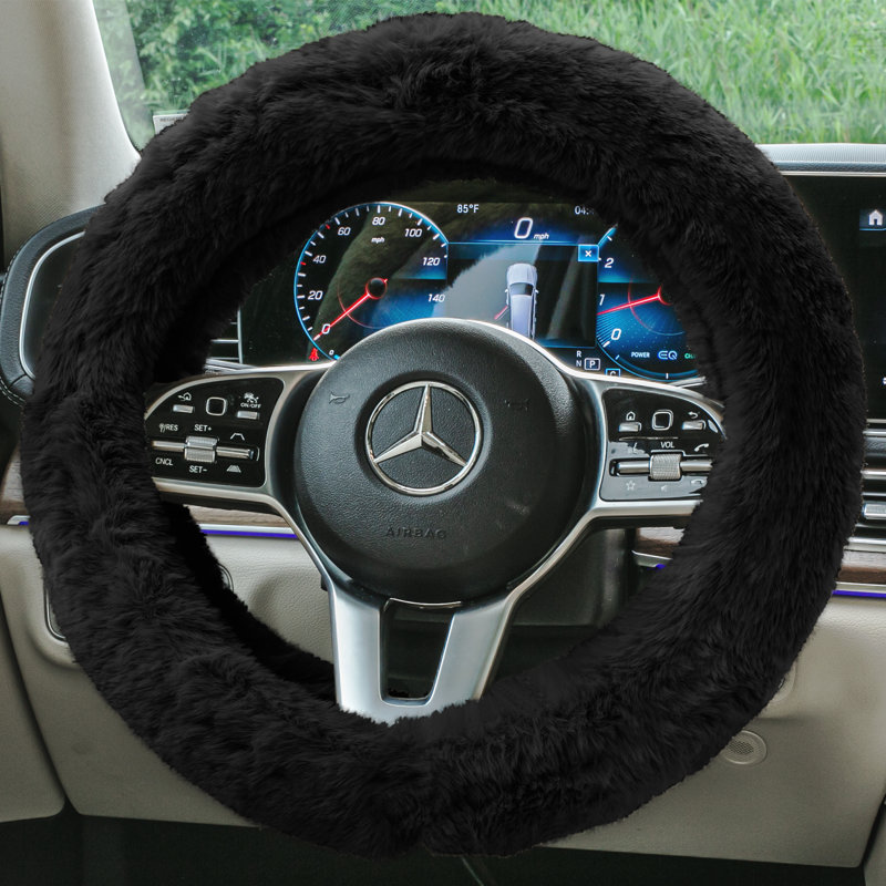 Housse de volant en fausse fourrure Doe16, Noir