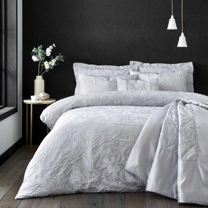 HAWORTH Cotton Blend Floral Duvet Cover Set with Pillowcases Included, Single Duvet Cover  + 1 Standard Pillowcase, Silver