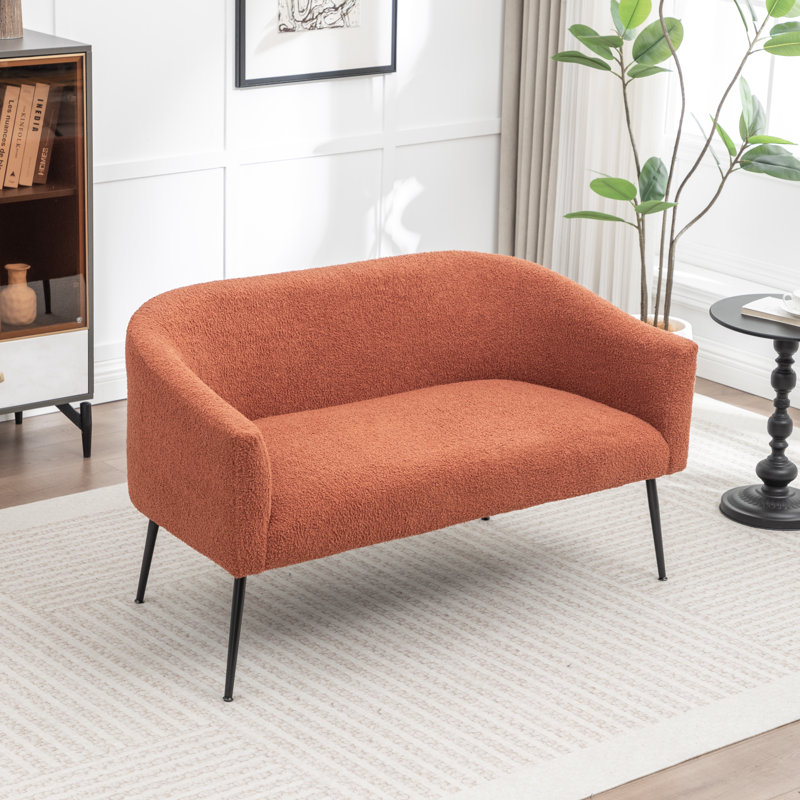 Upholstered Faux Fur Loveseat, Orange, Black