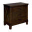 Table de chevet rustique en bois de noyer foncé avec 3 tiroirs et poignées noires pour la chambre à coucher