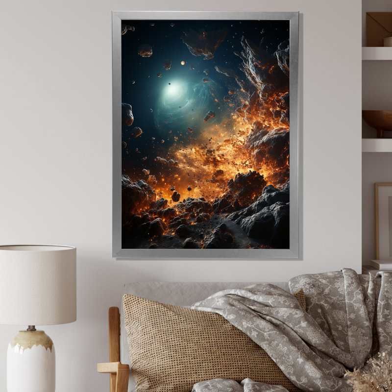 Asteroids planète orange II - impression sur toile Asteroids, H 32 po x l 24 po x P 1 po, Cadre photo argenté