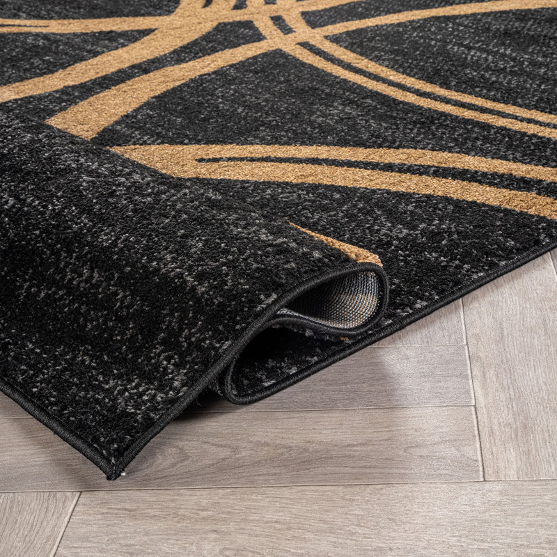 Arnaldur Geometric Black/Gray/White Area Rug, Rectangle 2' x 3', Camel