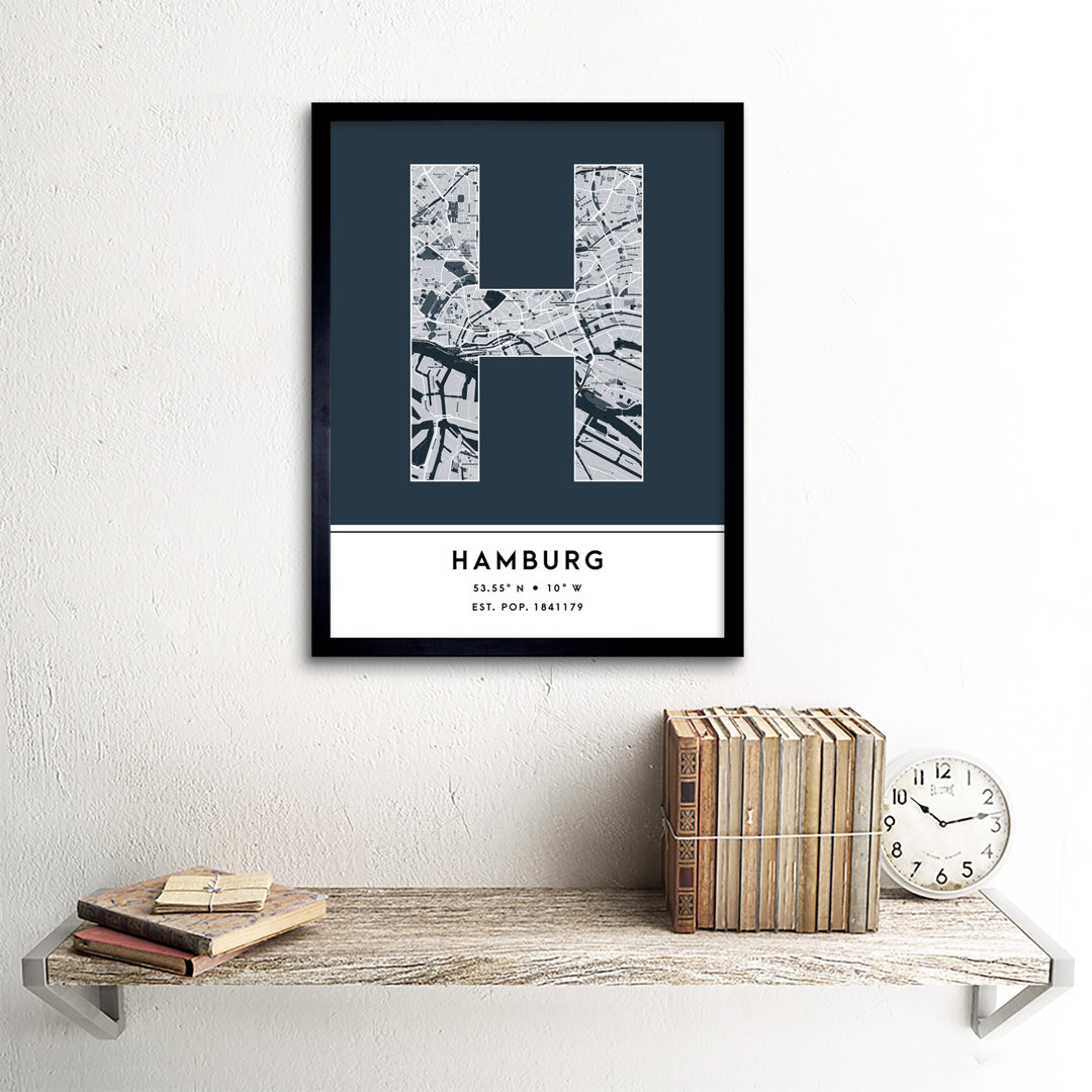 Hamburg City Map Hamburg Germany City Map Navy - Single Picture Frame Typography