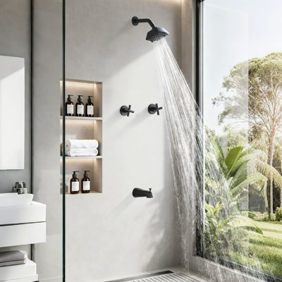 5 Inch Wall Mount Tub Shower System 2 Handle Shower Faucet Set Brass Shower Trim Kit With Rough-In Valve