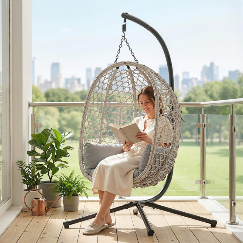 Rattan Swing Chair, Light Grey