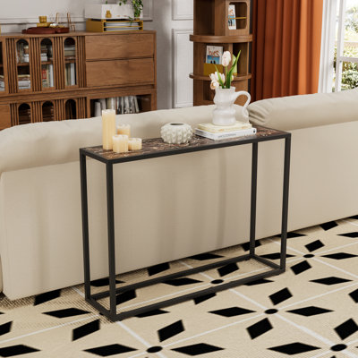 Narrow Console Table, High-End Edge Wrapped Foyer Table, Entrance, Industrial Corridor Table, Living Room, Foyer, Rural Brown And Black