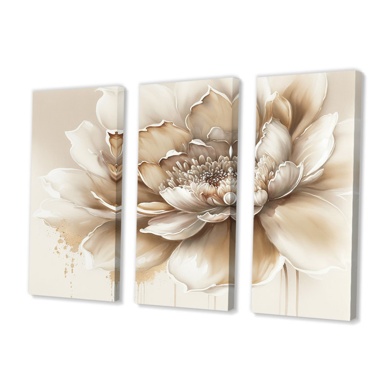 «Blooming Beige Floral Design III», 3 impressions sur toile tendue, H 32 po x l 48 po x P 1 po