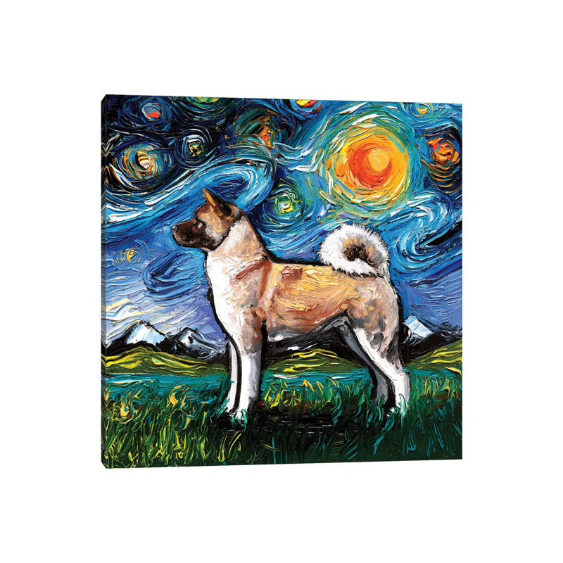 Akita Inu Night by Aja Trier - Print on Canvas, Wrapped Canvas, 45.72 cm H x 45.72 cm W x 1.91 cm D