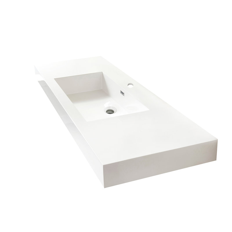 Lavabo de salle de bain rectangulaire en pierre de granite composite Ablitas 59,8 po, Blanc