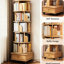 Bibliothèque rotative Space 360 avec roues et tiroir, 6 niveaux, couleur bois, roues de style contemporain, pour chambre à coucher