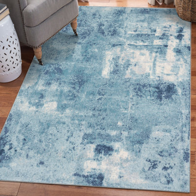 Tapis abstrait bleu / blanc cassé Rethman
