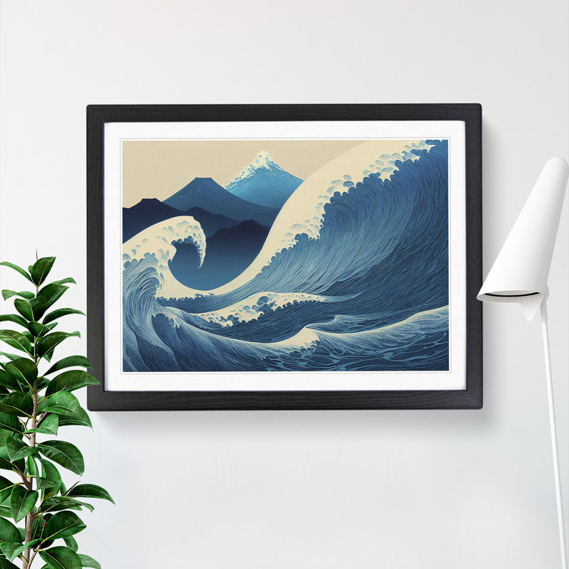 Japanese Wave By Mountains Vol.4 - Single Picture Frame Print, Black Framed, 46cm H x 64cm W x 2cm D