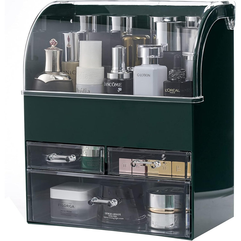 Vert Professionnel Grand Organisateur de Maquillage Cosmétique Étanche À La Poussière Étagère De Rangement De Cosmétiques Avec Tiroirs Portable Pour Pinceaux Rouge À Lèvres Bijoux