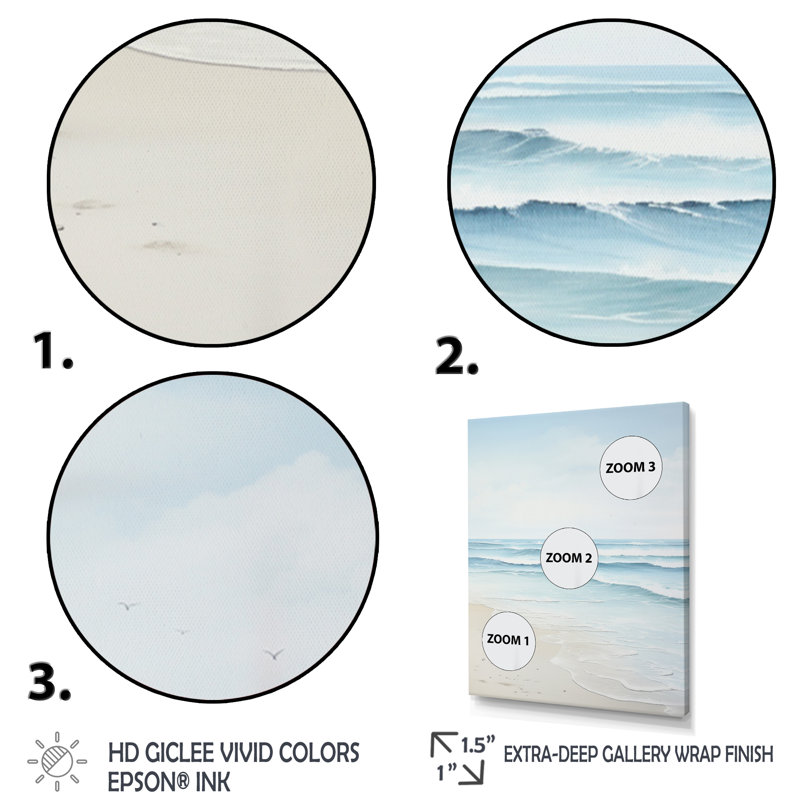 «Beach Photo Tranquil Waters I - Coastal Beach», art sur toile, H 20 po x l 12 po x P 1 po, Cadre simple blanc