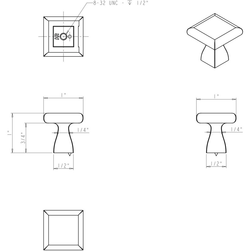 Hadly 1" Length Square Knob, Satin Nickel
