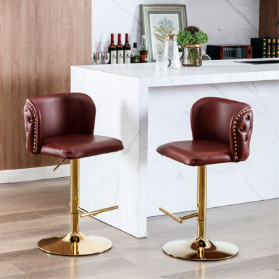 Siège pivotant moderne, hauteur de siège réglable, dossier rembourré en polyuréthane, pour bistro maison et cuisine - hauteur bourgogne en bourgogne, cuir avec bistro capitonné, îlot 2 unités