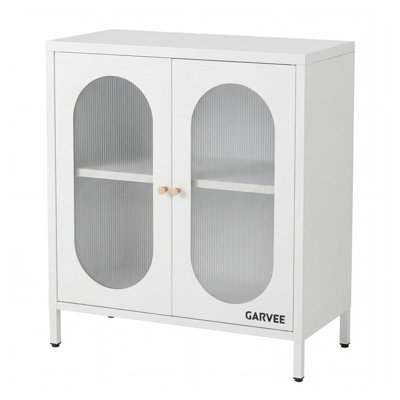 Buffet de rangement translucide à devant en verre avec tablette réglable - Armoire décorative en métal pour le salon, le vestibule et la cuisine
