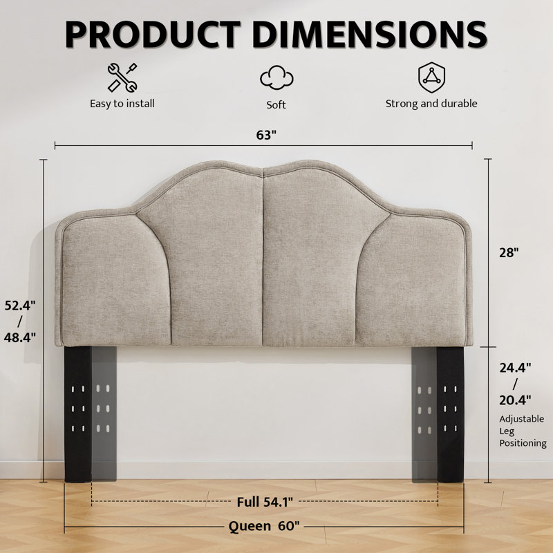 Upholstered Headboard Adjustable Height & Width Bed Head Backrest, Brown, Full/ Queen