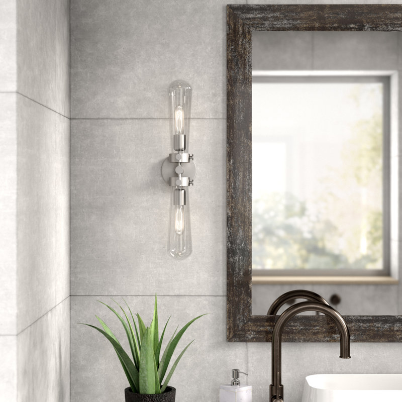 Éclairage de meuble-lavabo pour la salle de bain à deux lumières à intensité variable Edern, Nickel brossé