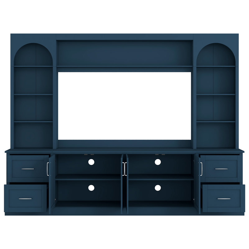 Meuble audio-vidéo arqué moderne avec tiroirs, Bleu