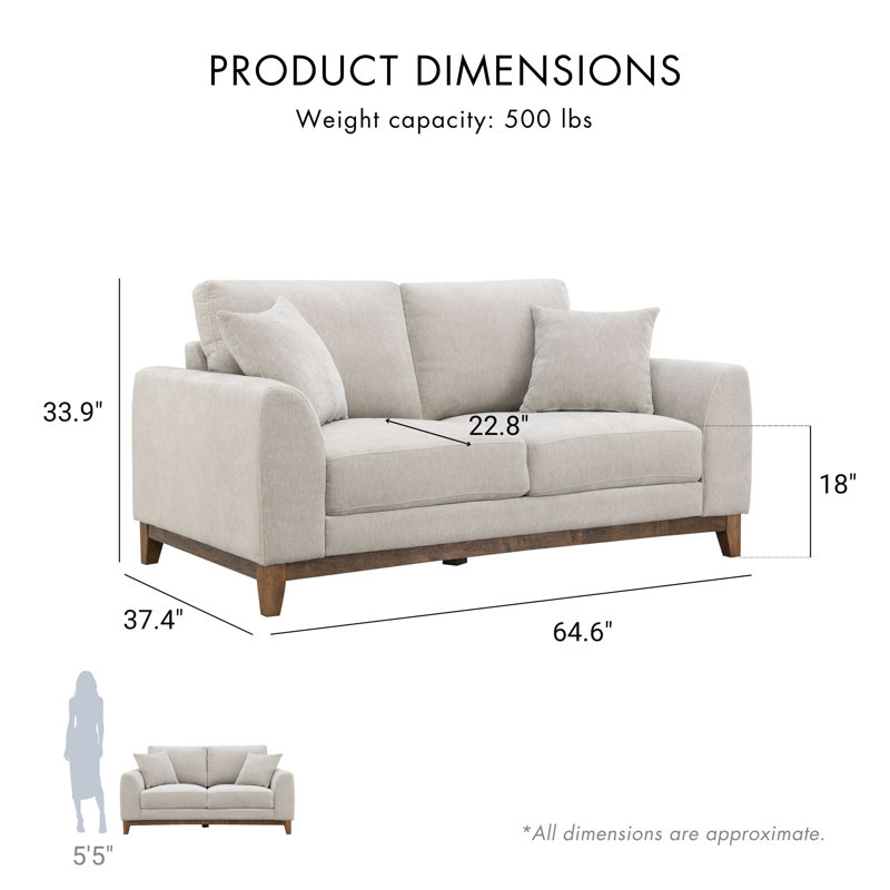 Cherelle Chenille Loveseat With Throw Pillows, Gray