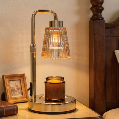 Porte-bougie rétro avec abat-jour en verre nervuré, minuterie à intensité réglable et lampe à bougie à hauteur réglable avec 2 ampoules pour la décoration intérieure