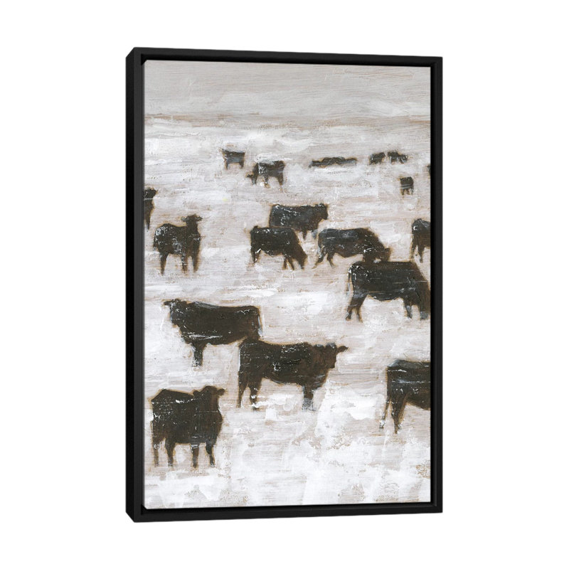 «Winter Grazing II» par Ethan Harper - reproduction d'art, H 48 po x l 32 po x P 1,5 po, Toile avec cadre noir, Pas de tapis