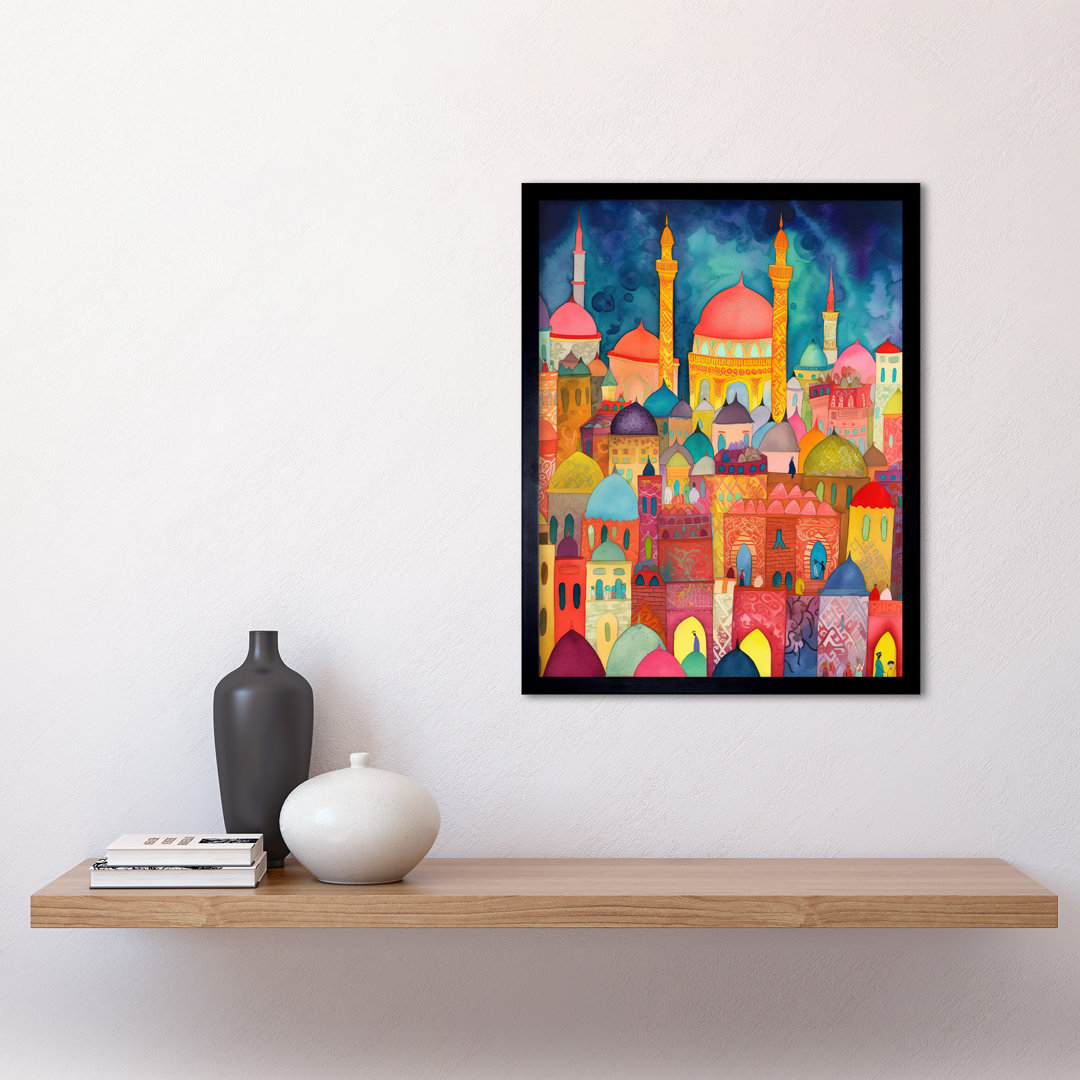 Hagia Sophia Evening Cityscape Folk Art Watercolour Painting Art Print Framed Poster Wall Decor 12x16 inch