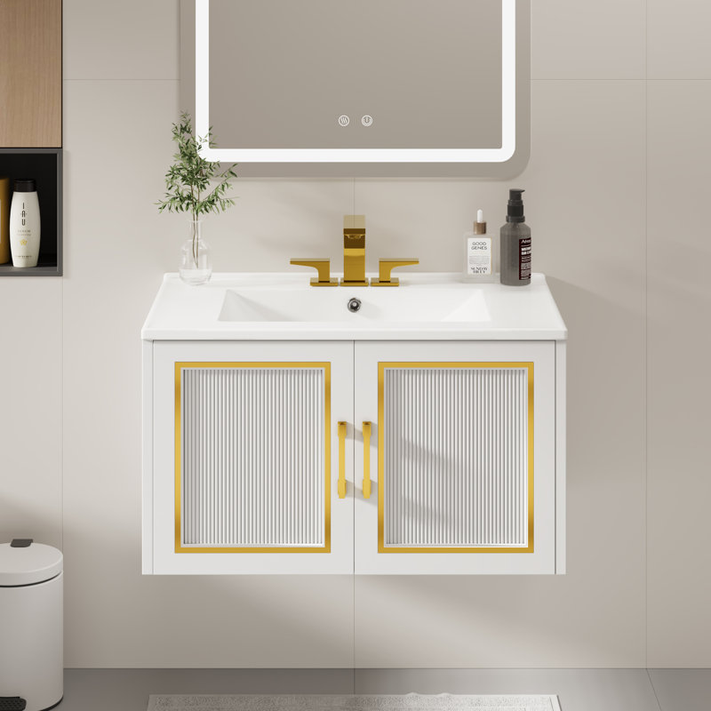 Frederick 30.1'' Wall Mounted Single Bathroom Vanity with Ceramic Top