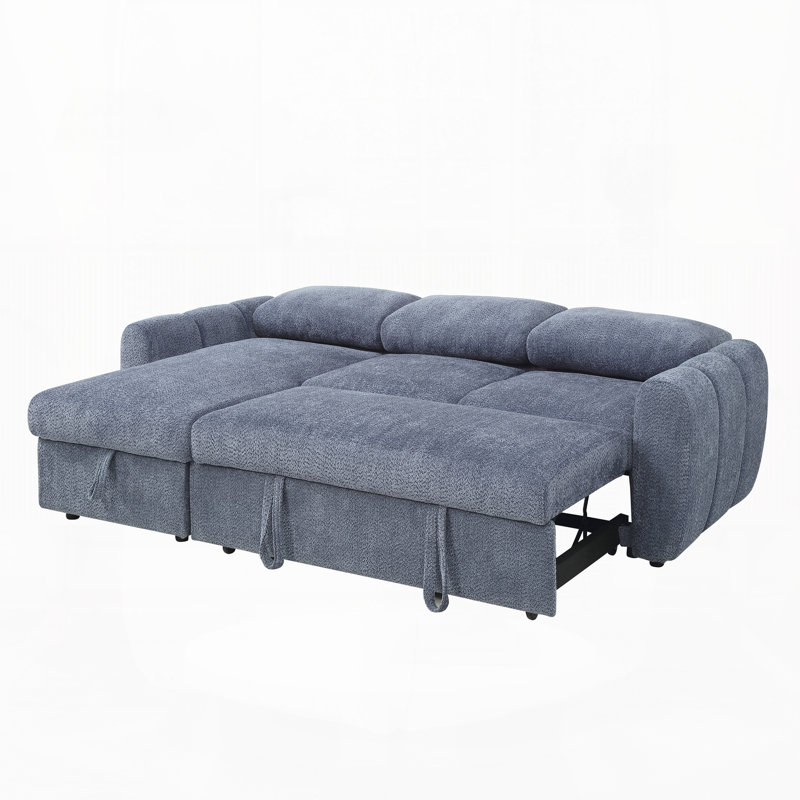 Canapé modulaire réversible Boucle avec canapé-lit et rangement, L 93 po, Bouclé bleu