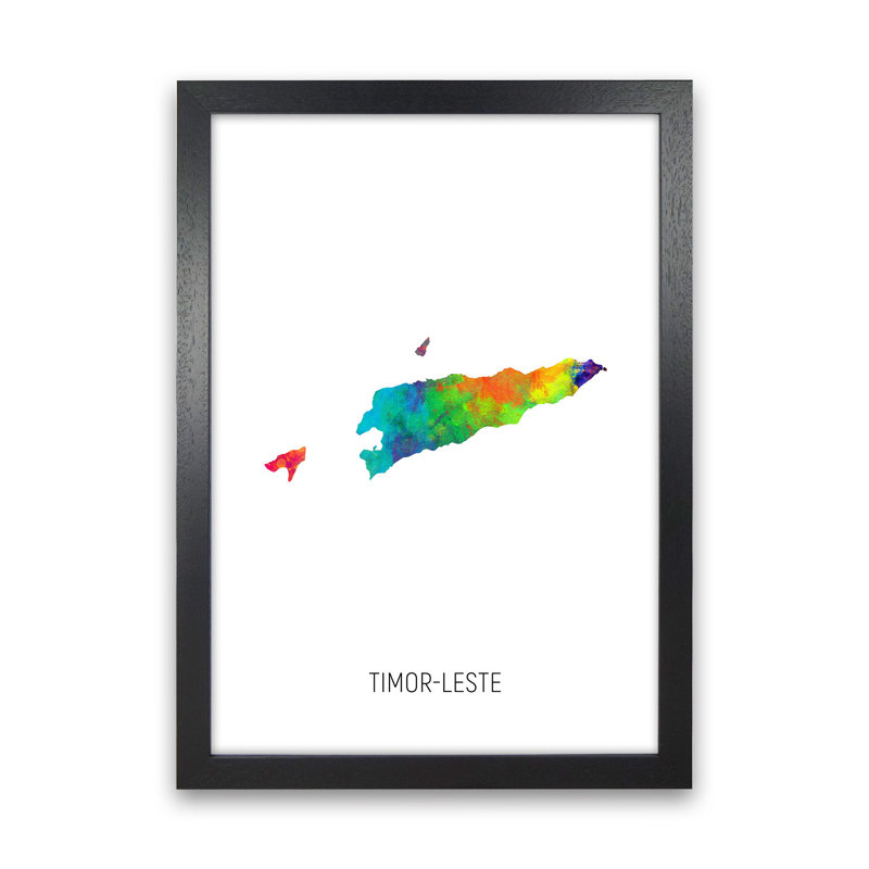 Timor-Leste Watercolour Map by Michael Tompsett - Print, 88cm H x 64cm W x 3cm D, Black Framed