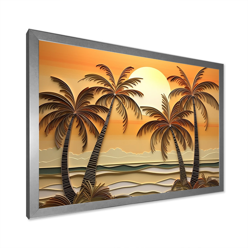 Golden Sunrise Palm Trees II, Cadre photo argenté, H 34 po x l 44 po x P 1,5 po
