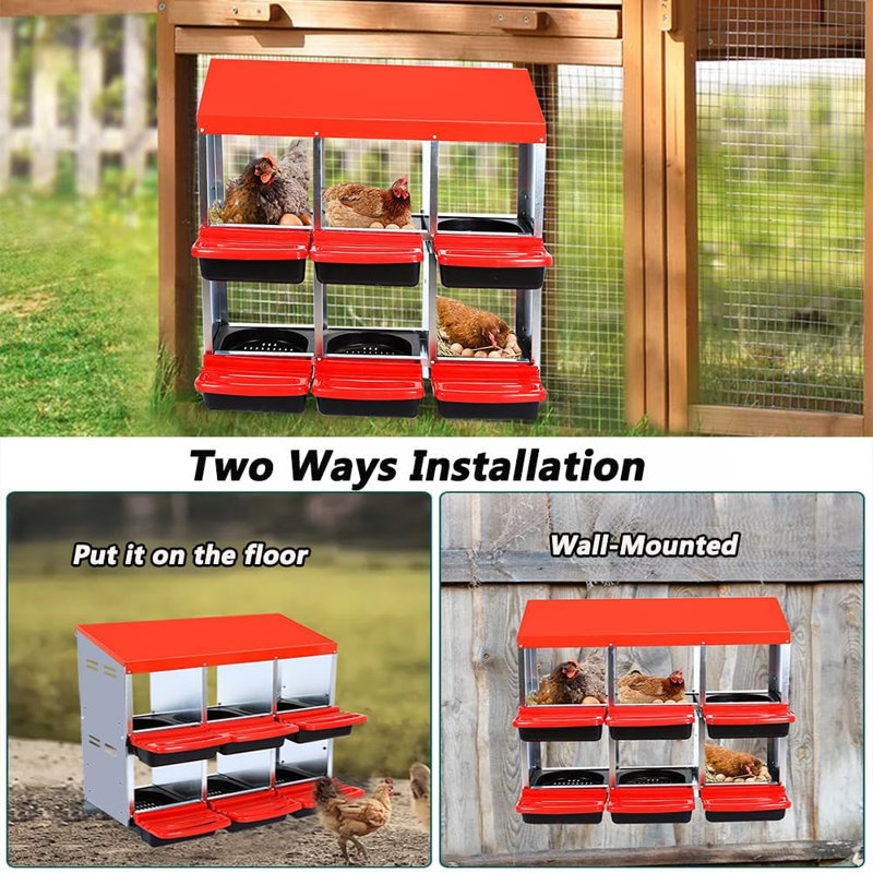 Boîtes de nidification pour poules pondeuses, boîtes de nidification à 6 compartiments, poules pondeuses, fixation murale ou autoportante pour poules