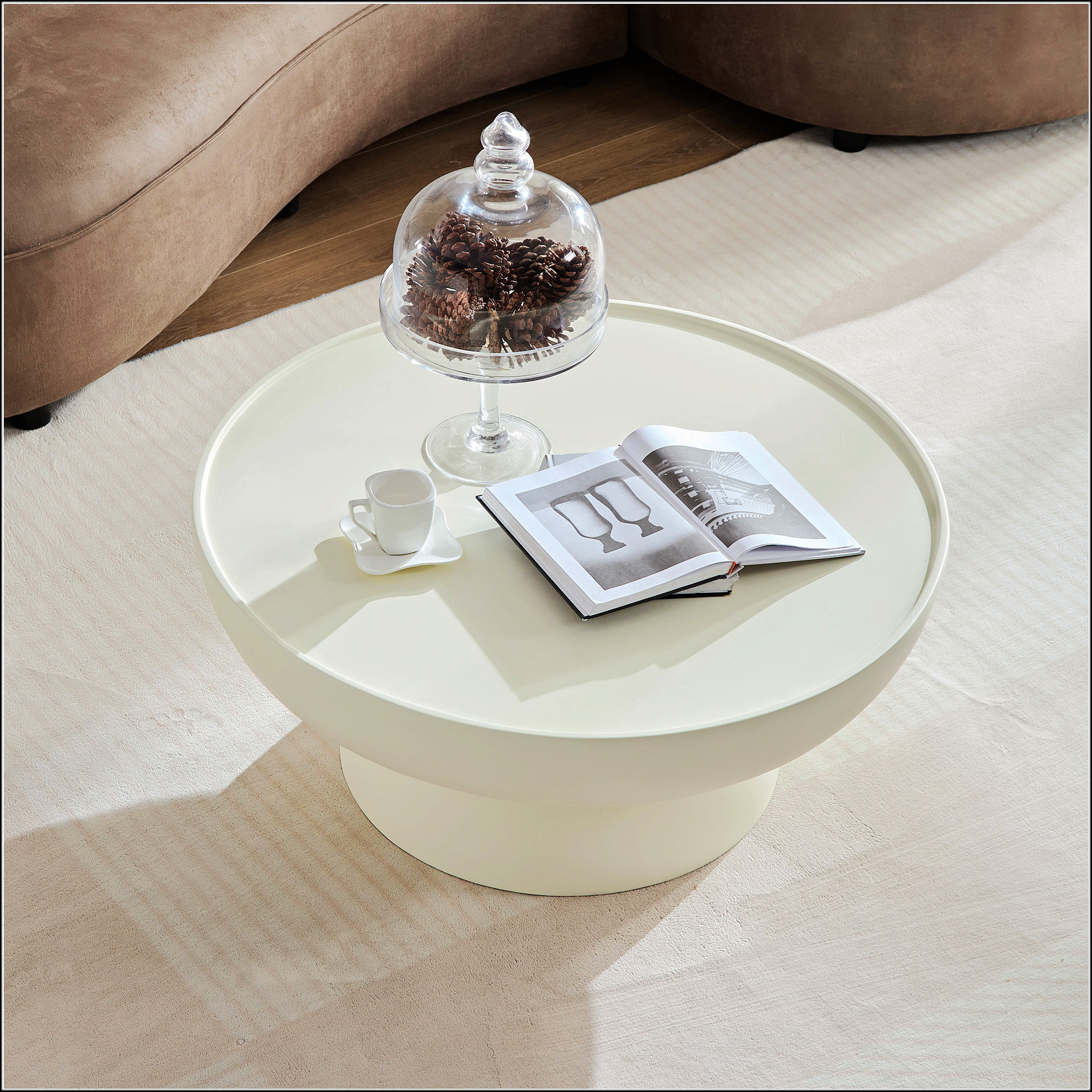 Coffee Table Top View Cream Color Ivy Bronx 35.43''Fiberglass Cream Style Coffee Table | Wayfair