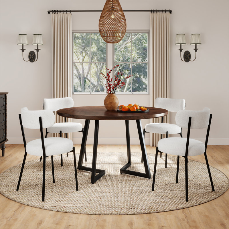 Modern Farmhouse Kitchen Dining Table Set, 5, White, Walnut