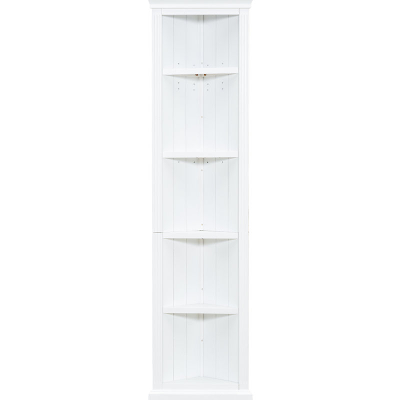 Bibliothèque de coin moderne à 5 niveaux de 83,4 po de hauteur avec tablette en bois massif à DEL blanche pour le salon, bureau avec sourire