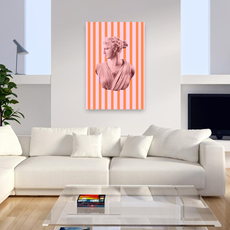 Artemispinkorangestripes Format 2x3 Impression d'art mural d'architecture contemporaine abstraite, H 48 po x l 32 po