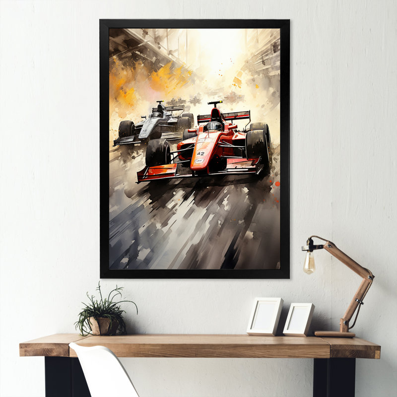 Formule 1 Speed Car Speedway Fury 4 - Art de course sur rails, Cadre simple noir, H 32 po x l 16 po x P 1 po