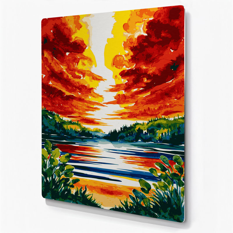 Aquarelle, paysage 82, art mural en métal brun, H 16 po x l 20 po