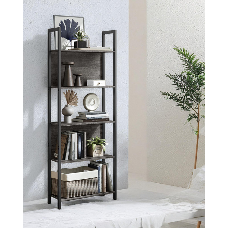 Bibliothèque Worthville, Gris anthracite / noir, (5 tablettes) H 65 po x l 24,4 po x P 9,4 po