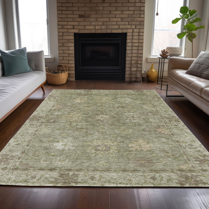 Machine Washable Indoor/Outdoor Xhevrie Sage Rug, Rectangle 2'6" x 3'10"