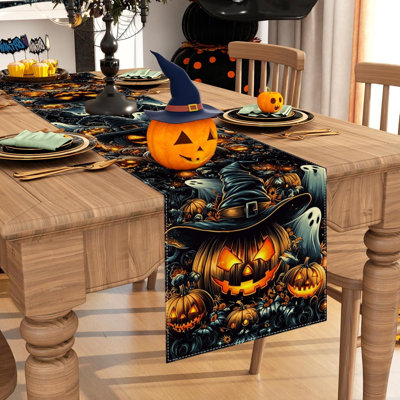 Chemin de table noir citrouille fantôme Halloween