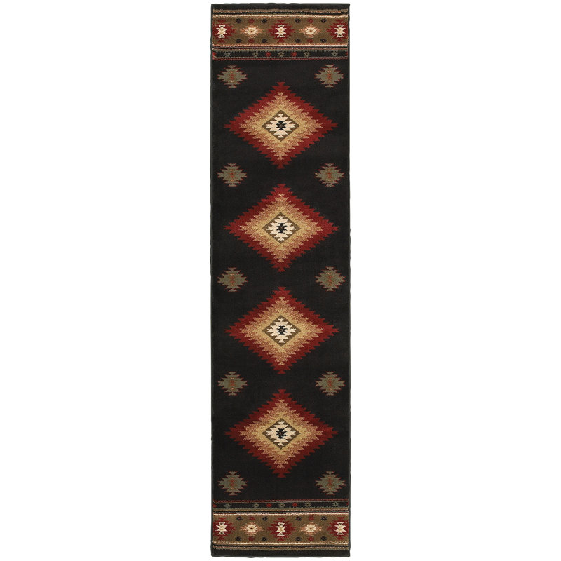 Tapis noir / vert Appomattox Southwestern, Tapis de couloir de 1 pi 1 po x 7 pi 6 po