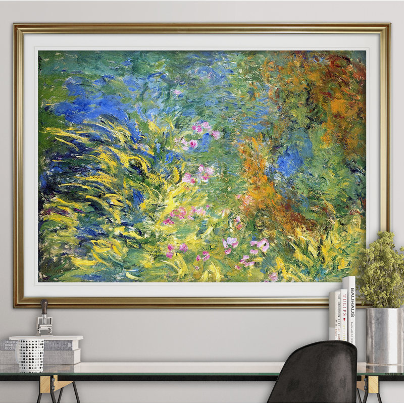 «Irises» par Claude Monet - reproduction d'art sur toile, Impression encadrée, H 43 po x l 31 po, Doré