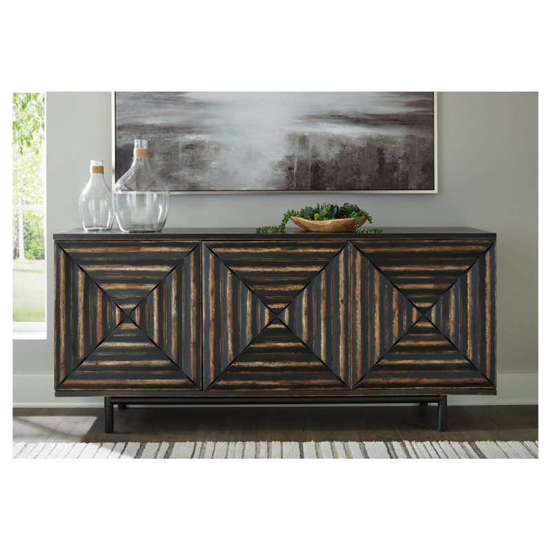 Fair Ridge 72" Distressed Black Wood Accent Cabinet with Adjustable Shelves